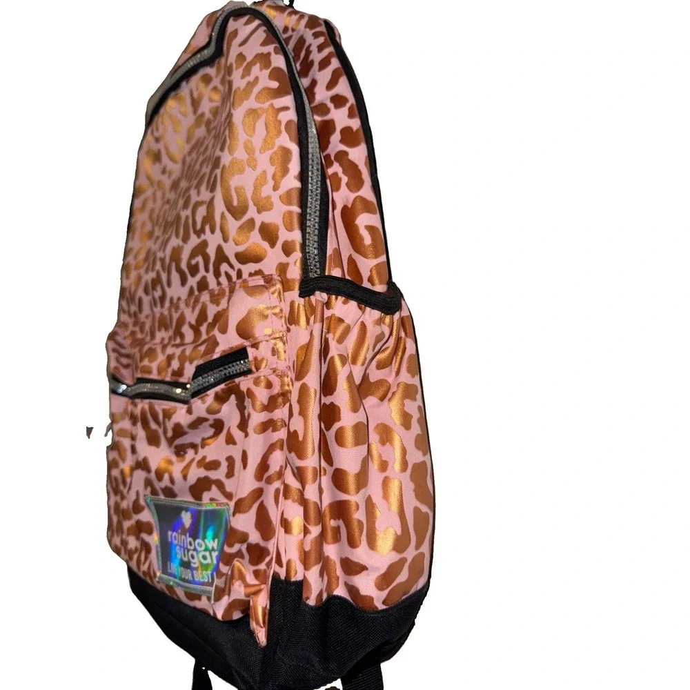 Rainbow Sugar Backpack Pink Metallic Leopard Print 16 X 11